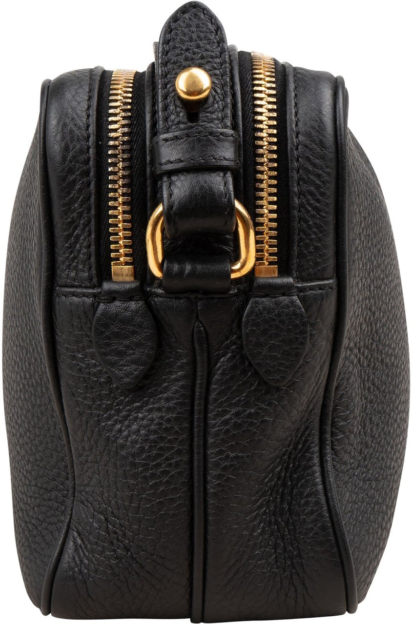 Prada Black Vitello Daino Leather Camera Crossbody Bag 1BH079 Zwart