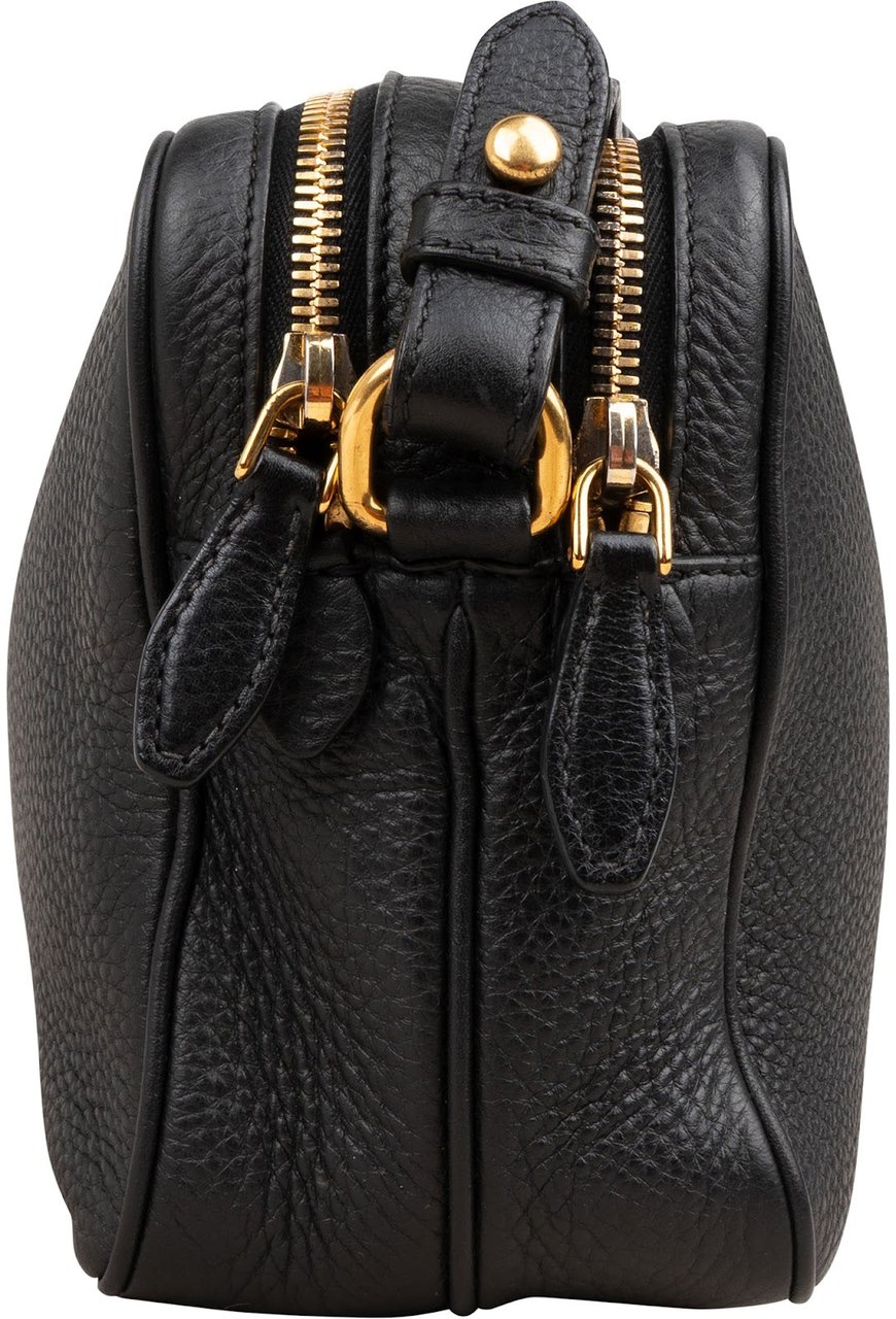 Prada Black Vitello Daino Leather Camera Crossbody Bag 1BH079 Zwart