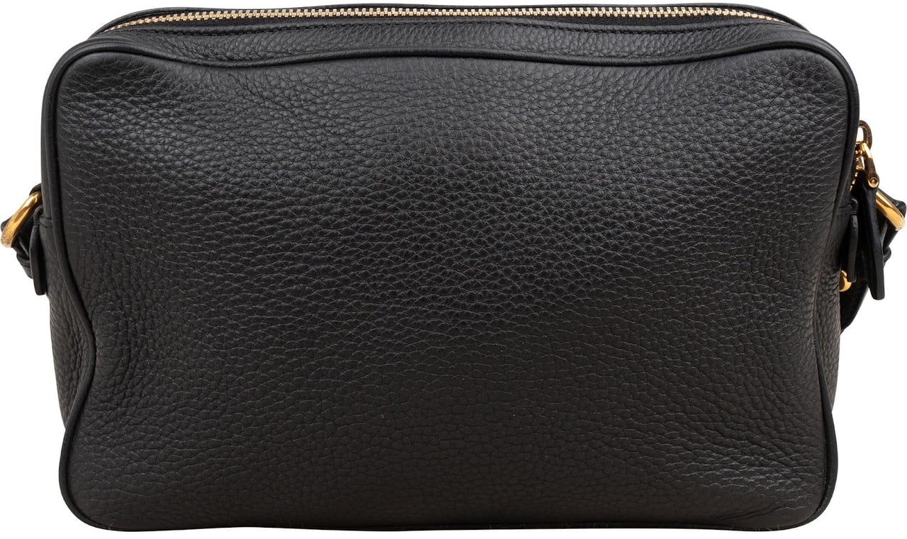 Prada Black Vitello Daino Leather Camera Crossbody Bag 1BH079 Zwart
