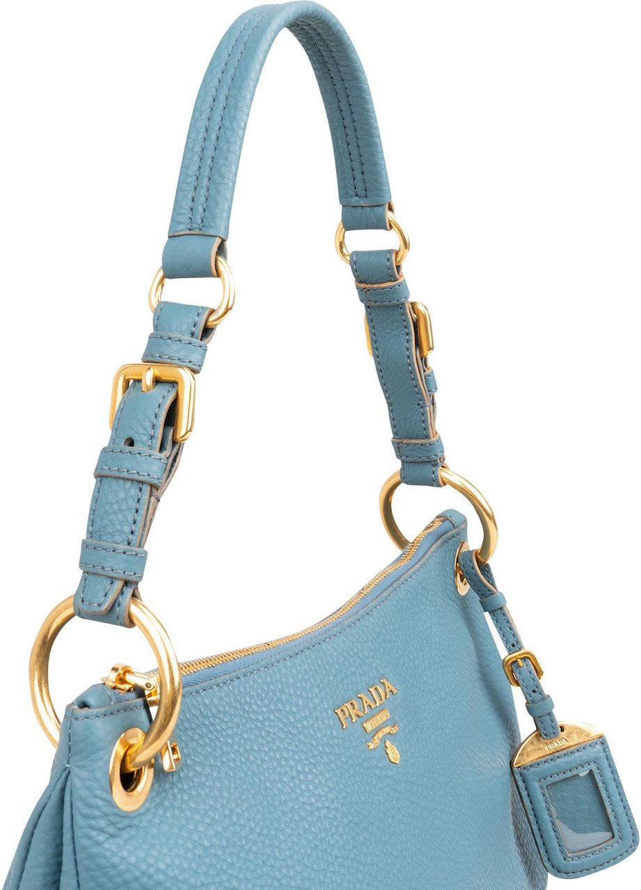 Prada Blue Vitello Daino Hobo Shoulder Bag Lichtblauw