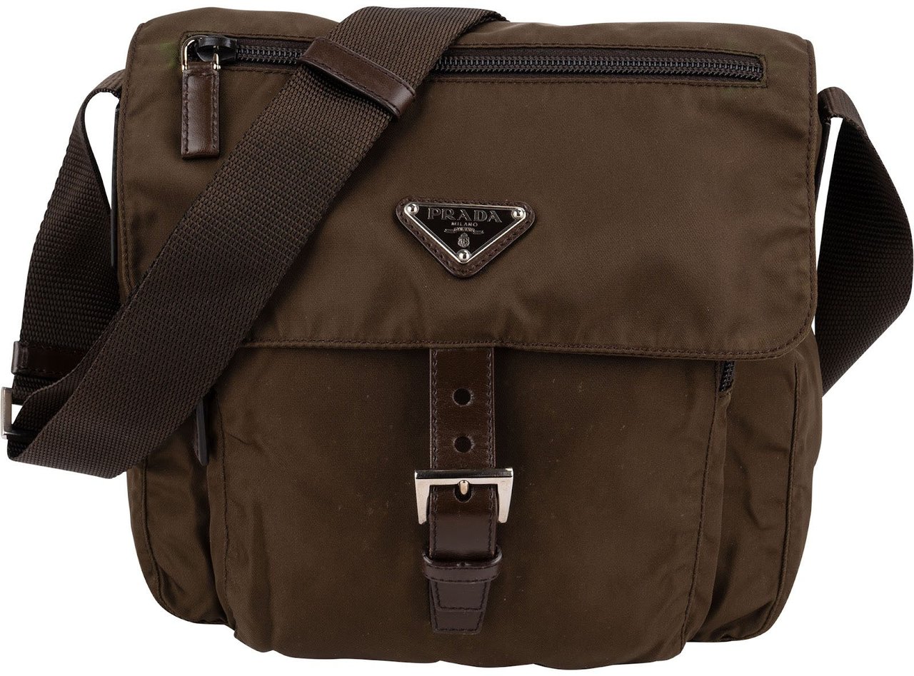 Prada Tessuto Triangle Messenger Crossbody Bag Bruin