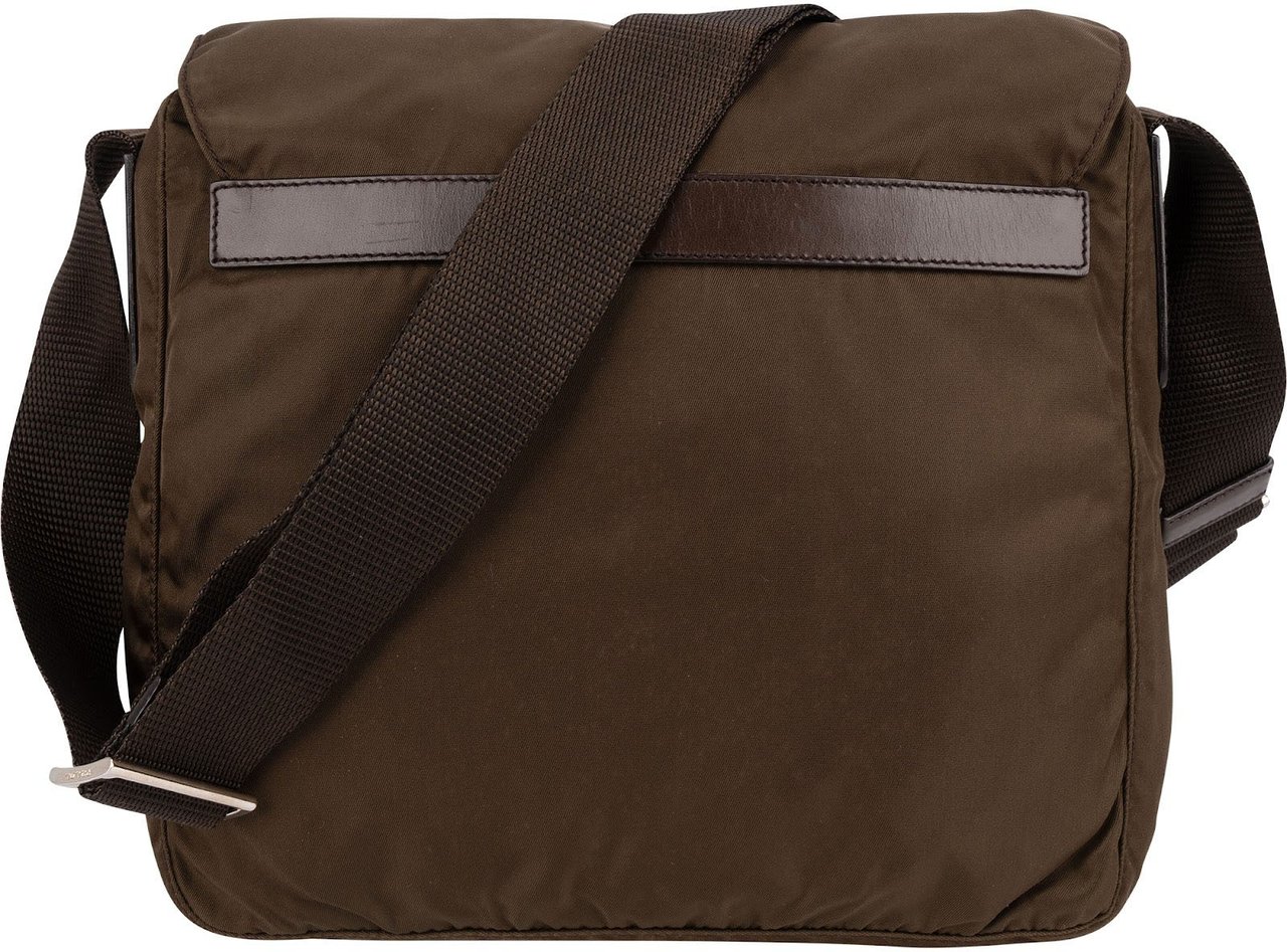 Prada Tessuto Triangle Messenger Crossbody Bag Bruin