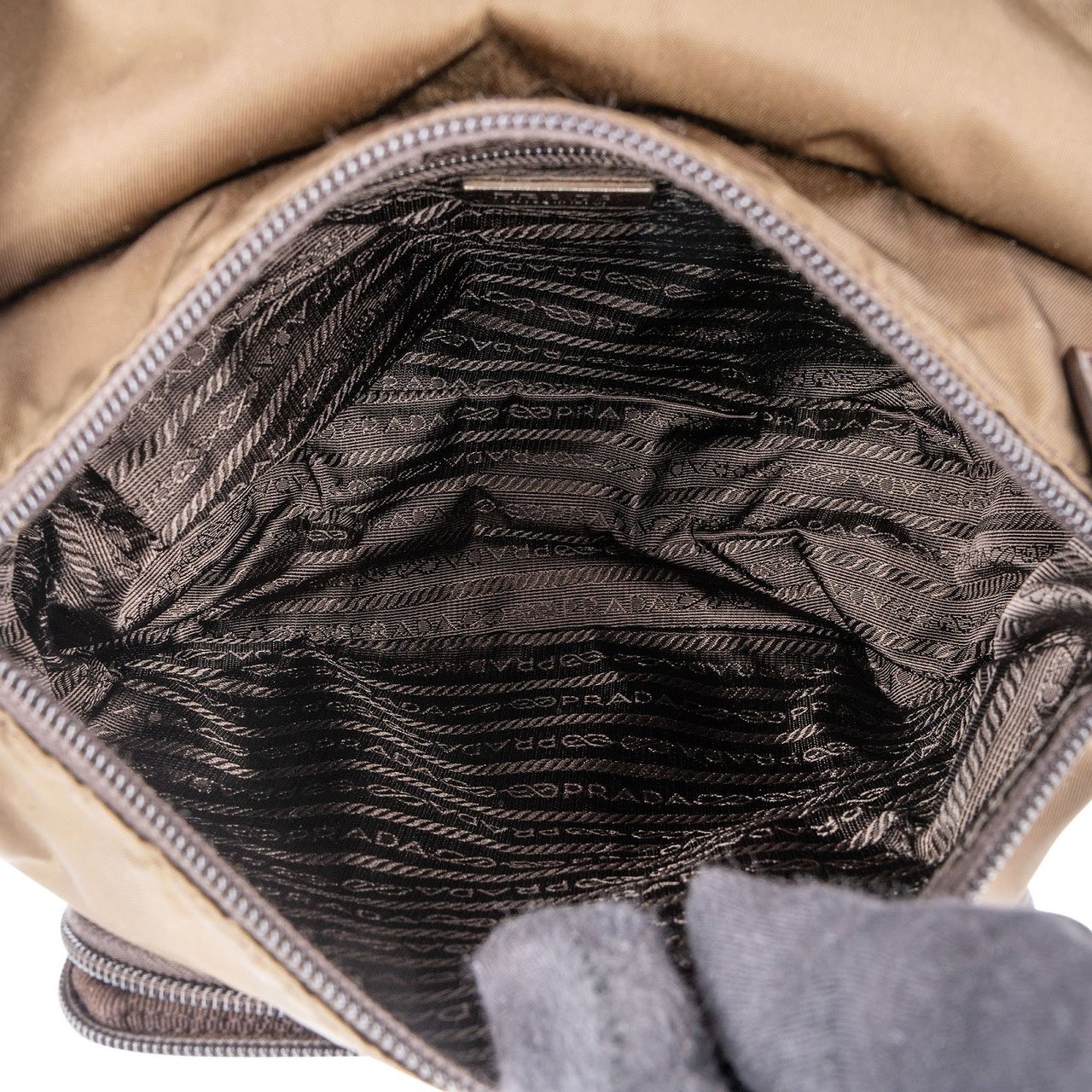 Prada Tessuto Triangle Messenger Crossbody Bag Bruin