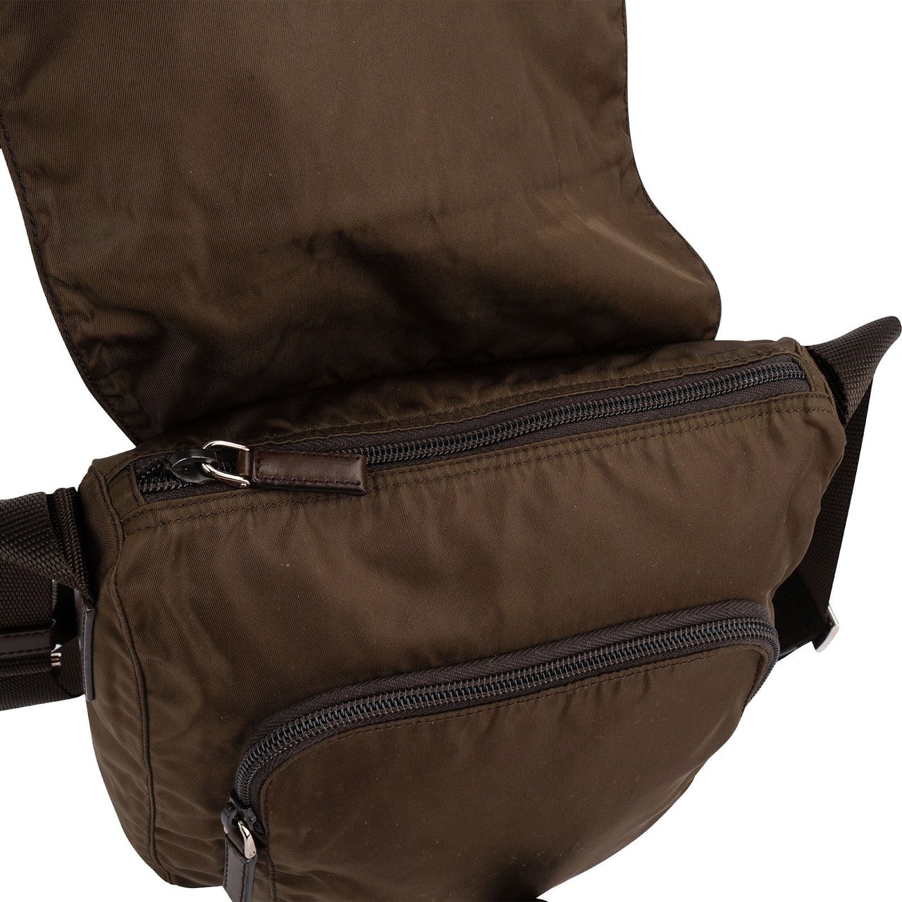 Prada Tessuto Triangle Messenger Crossbody Bag Bruin