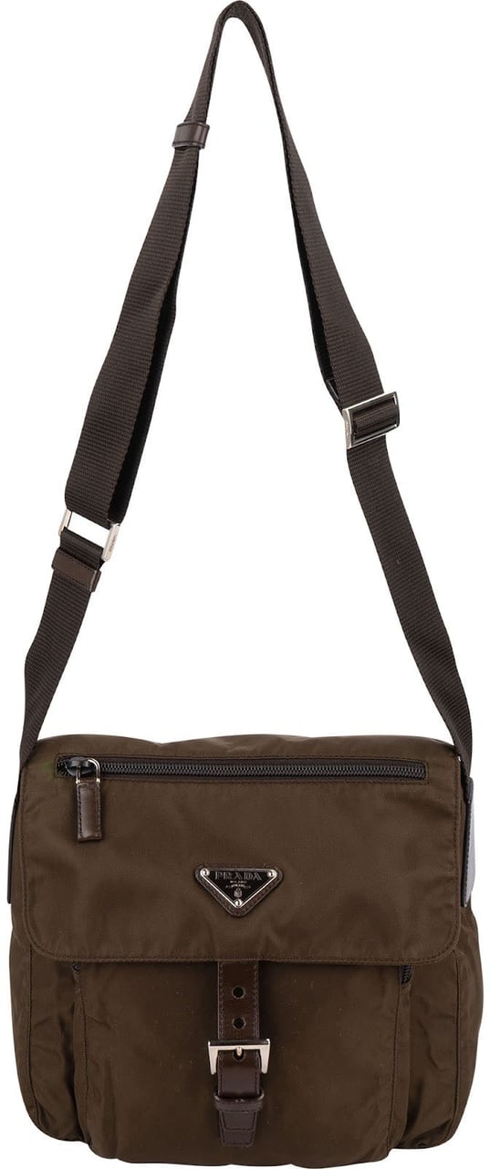 Prada Tessuto Triangle Messenger Crossbody Bag Bruin