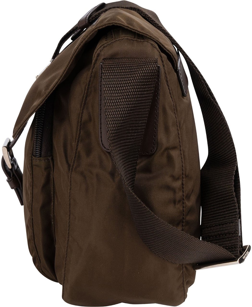 Prada Tessuto Triangle Messenger Crossbody Bag Bruin
