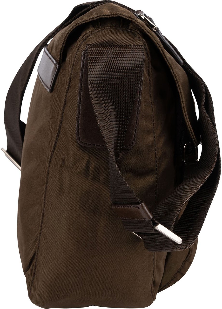 Prada Tessuto Triangle Messenger Crossbody Bag Bruin