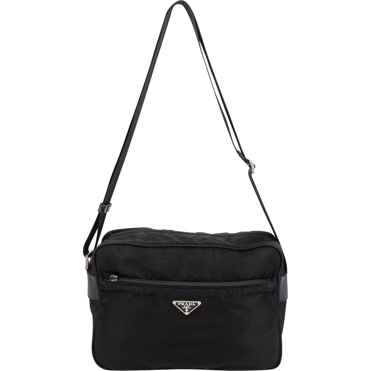 Prada Tessuto Triangle Messenger Crossbody Bag Zwart