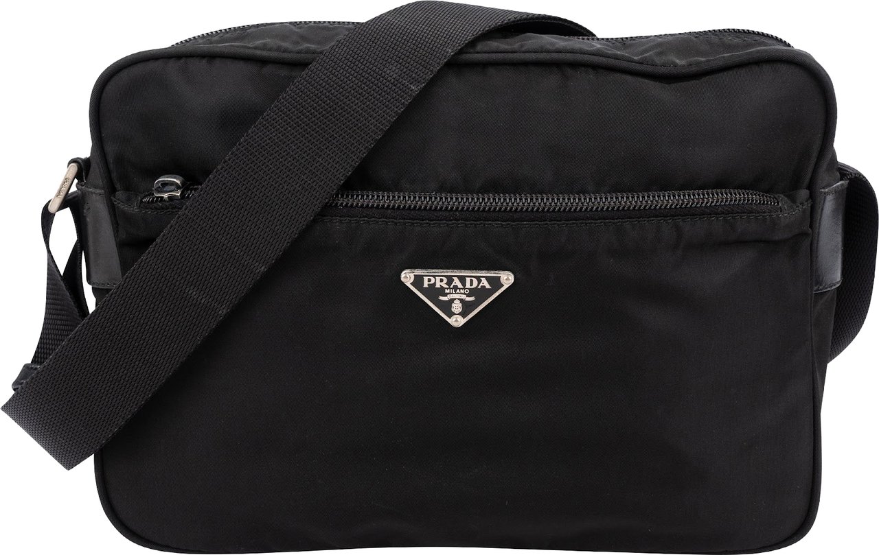 Prada Tessuto Triangle Messenger Crossbody Bag Zwart