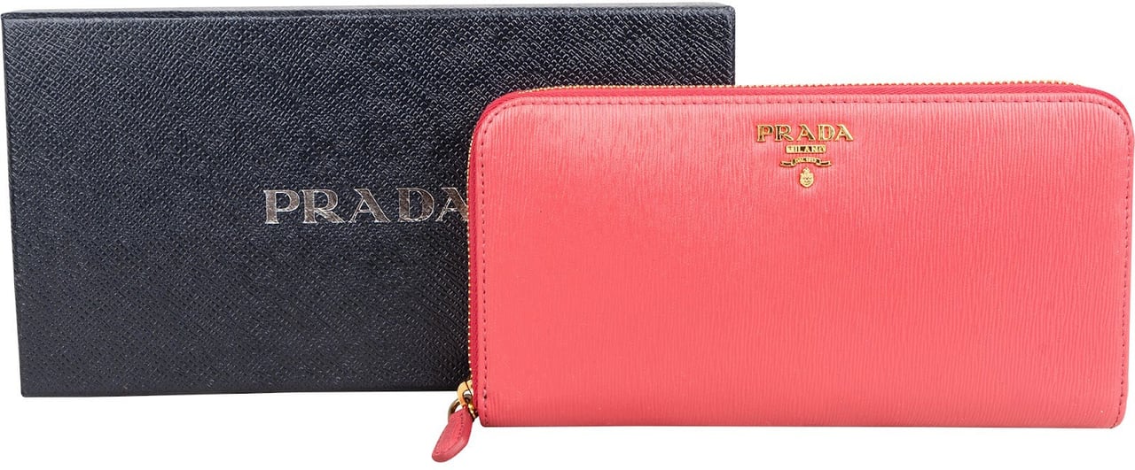 Prada Saffiano Leather Zip Around Wallet Divers