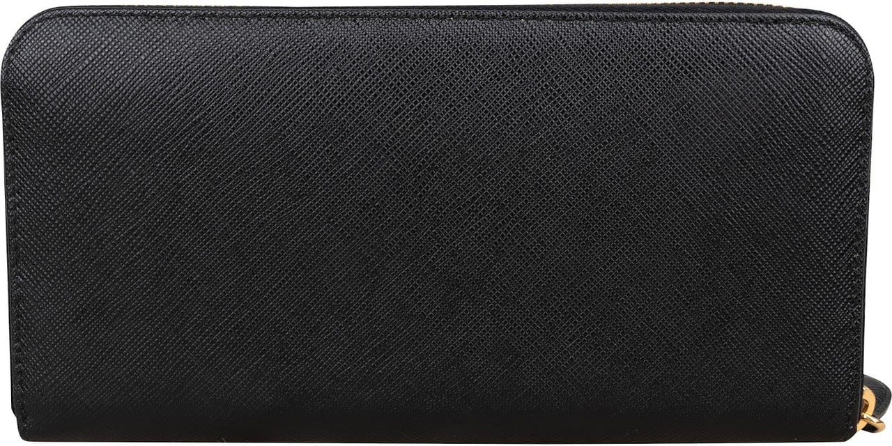 Prada Saffiano Metal Leather Zip Around Wallet Zwart