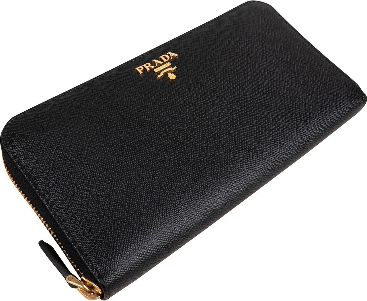 Prada Saffiano Metal Leather Zip Around Wallet Zwart