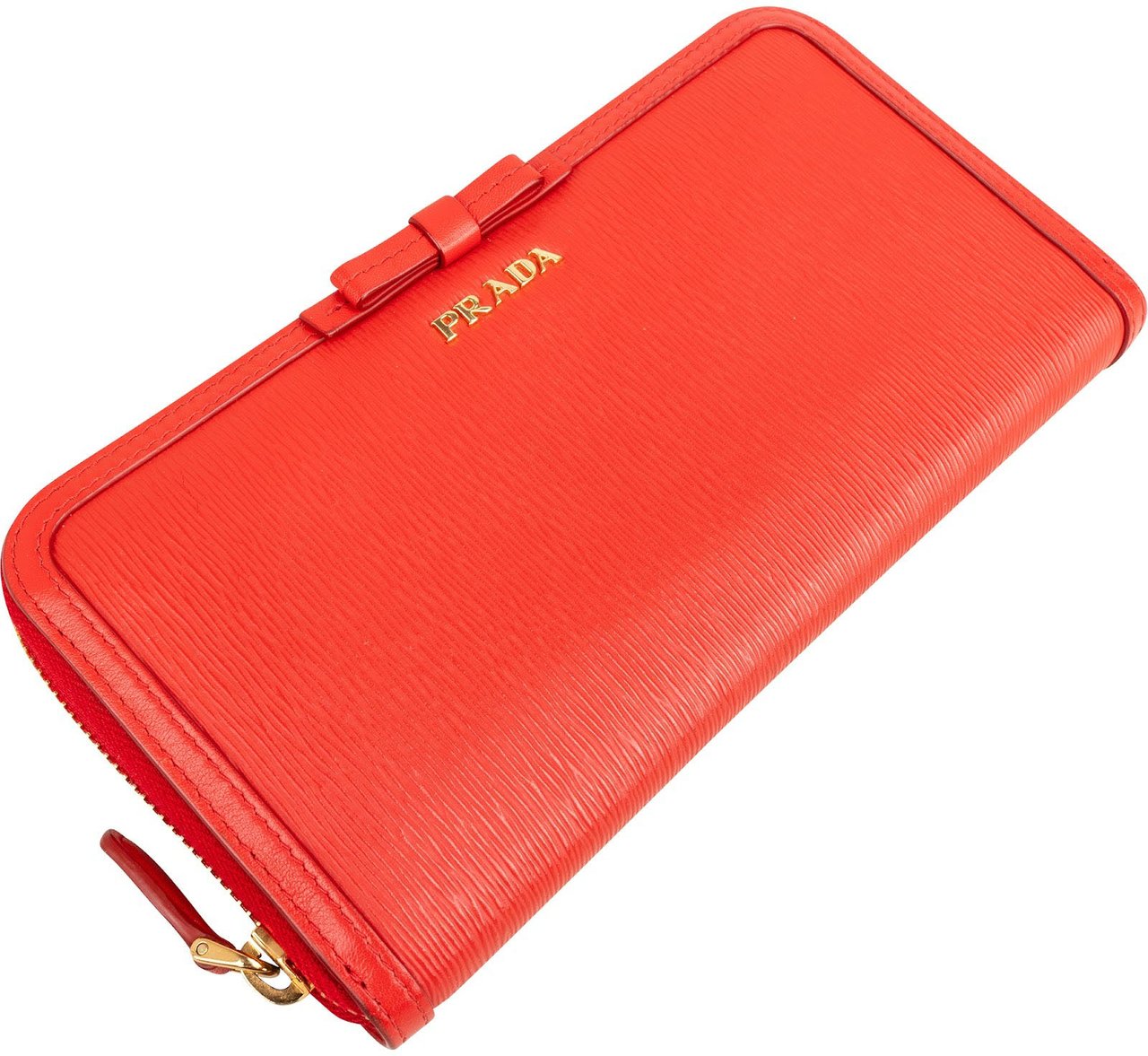 Prada Saffiano Leather Bow Zip Around Wallet Rood
