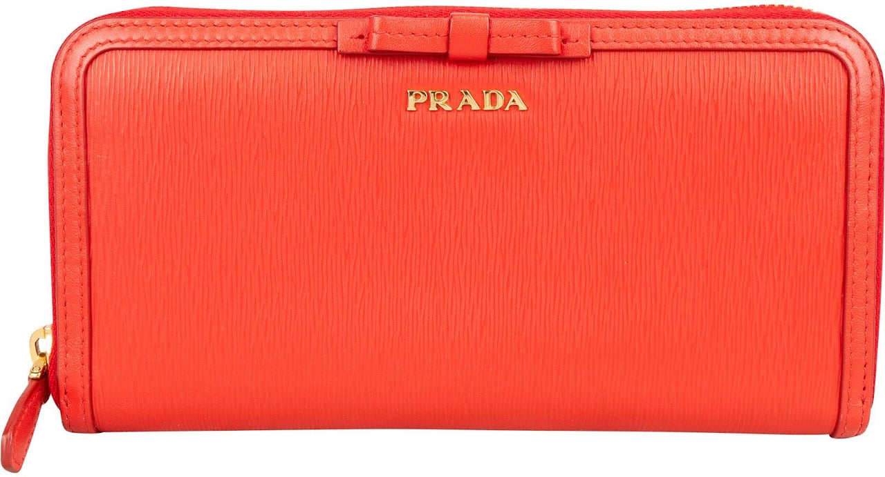 Prada Saffiano Leather Bow Zip Around Wallet Rood