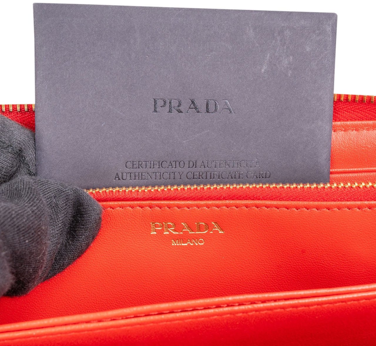 Prada Saffiano Leather Bow Zip Around Wallet Rood