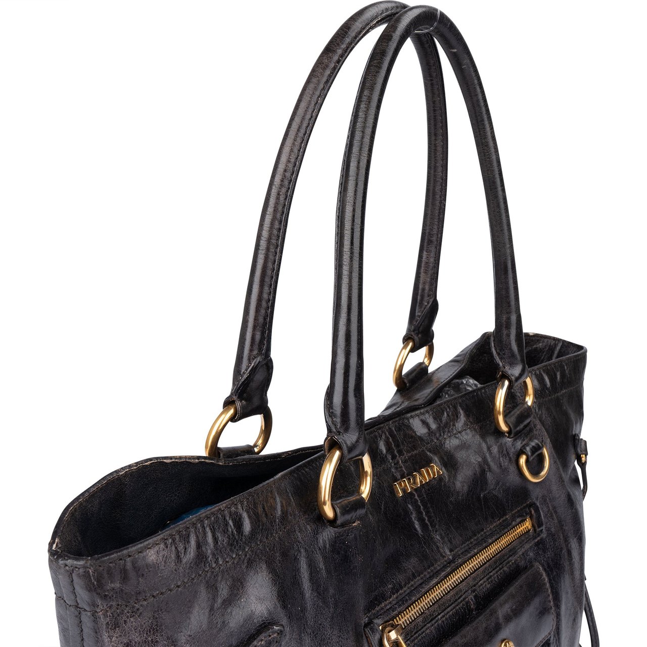 Prada Prada Black Leather Handbag Zwart