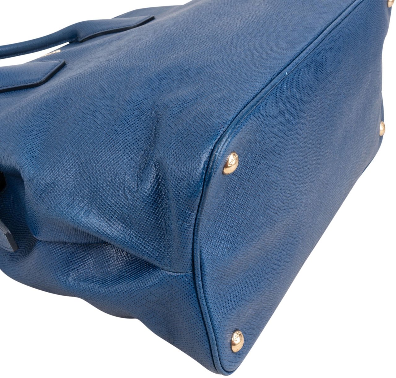 Prada Saffiano Leather Promenade Handbag Blauw