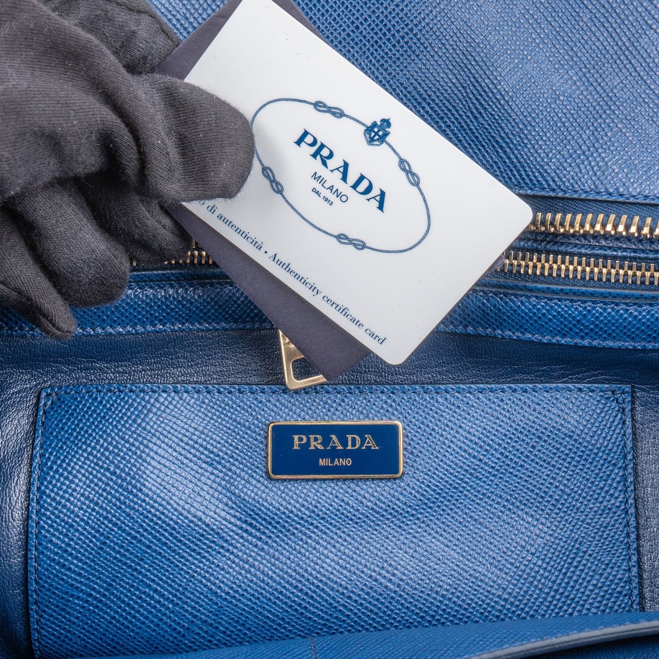 Prada Saffiano Leather Promenade Handbag Blauw