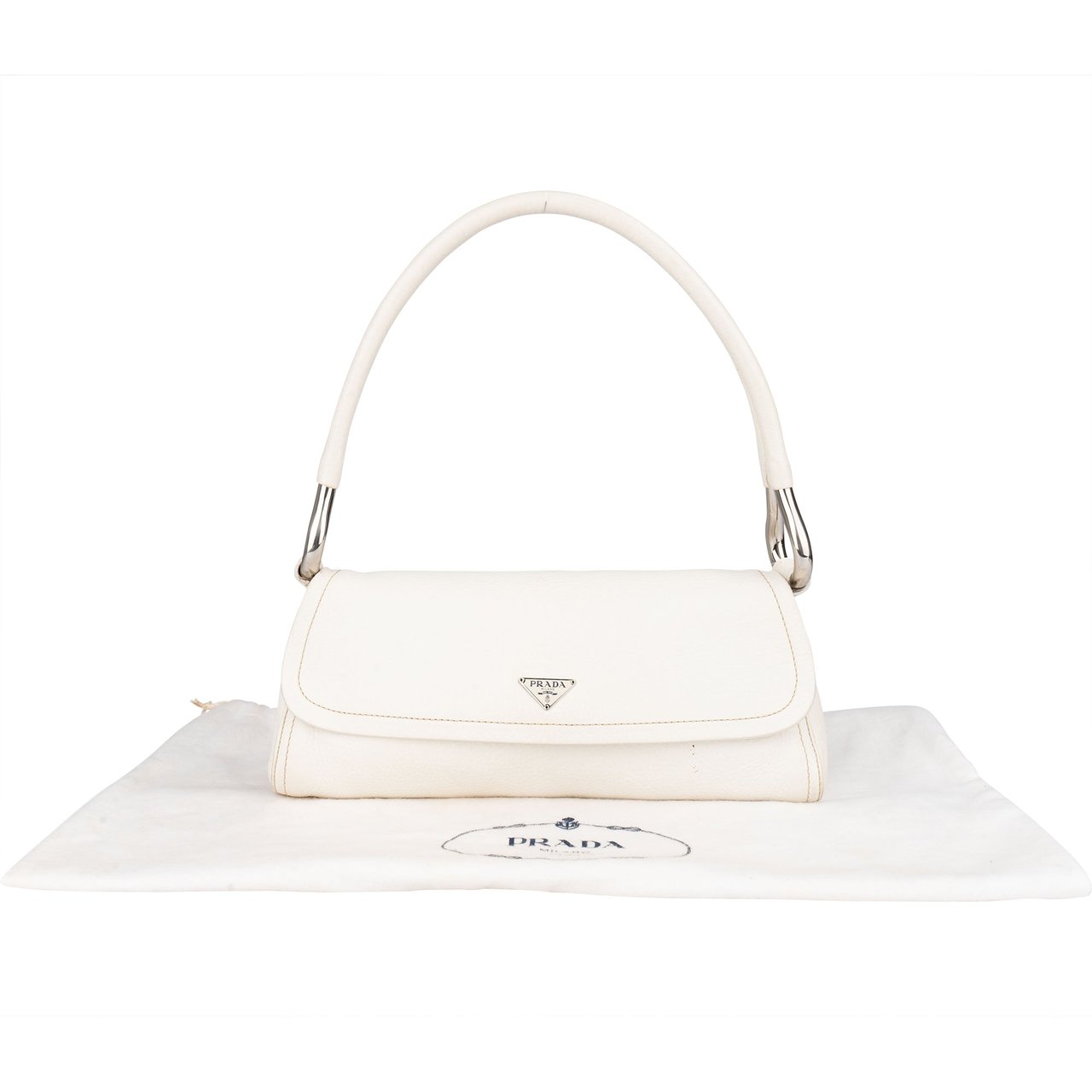 Prada Prada White Premium Leather Triangle Shoulder Bag Wit