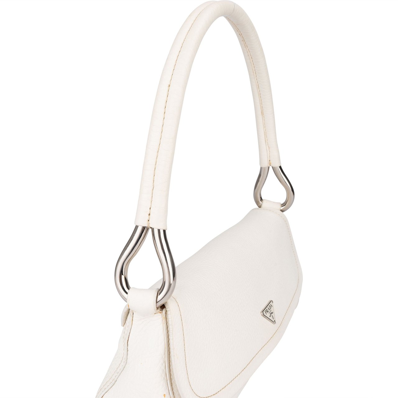 Prada Prada White Premium Leather Triangle Shoulder Bag Wit