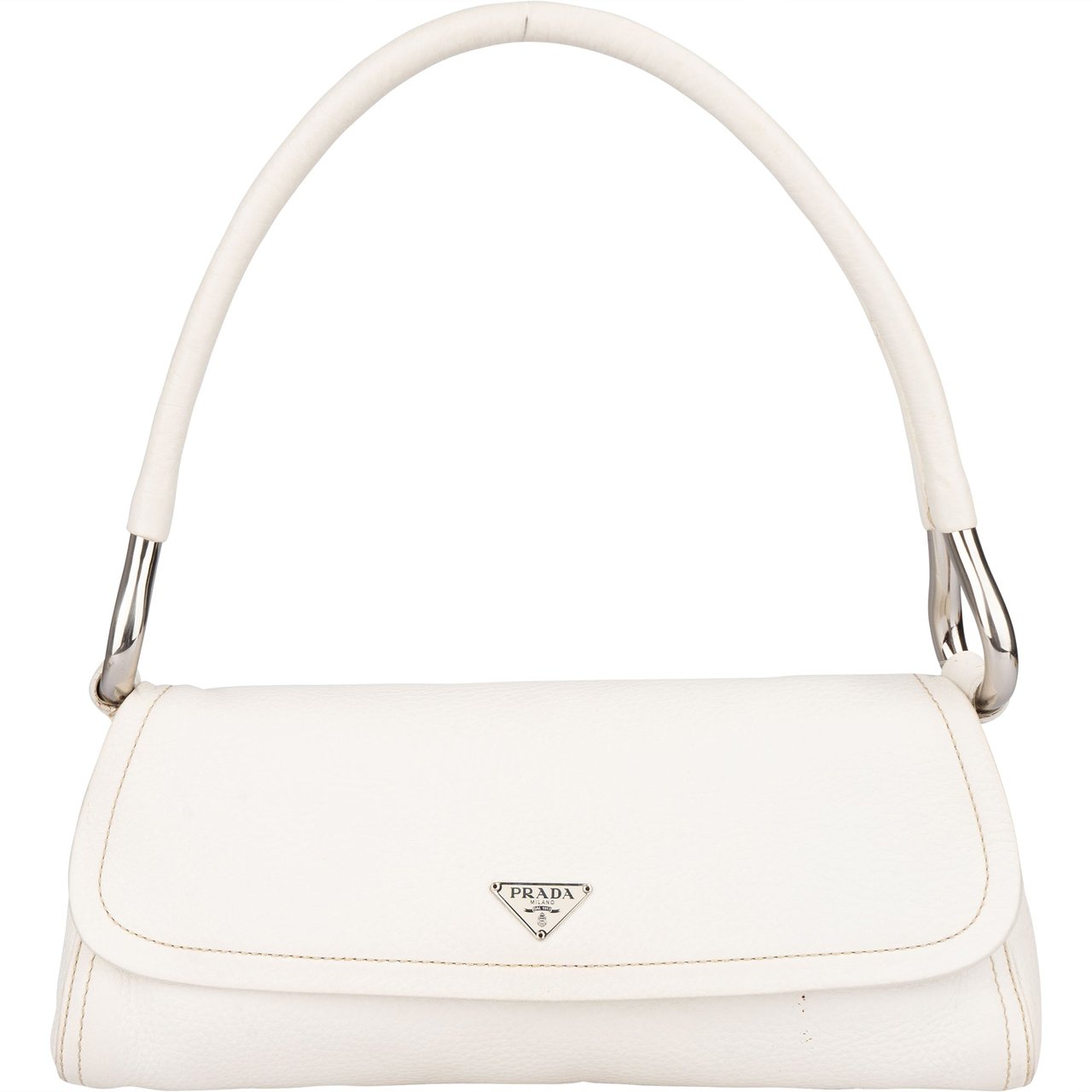 Prada Prada White Premium Leather Triangle Shoulder Bag Wit
