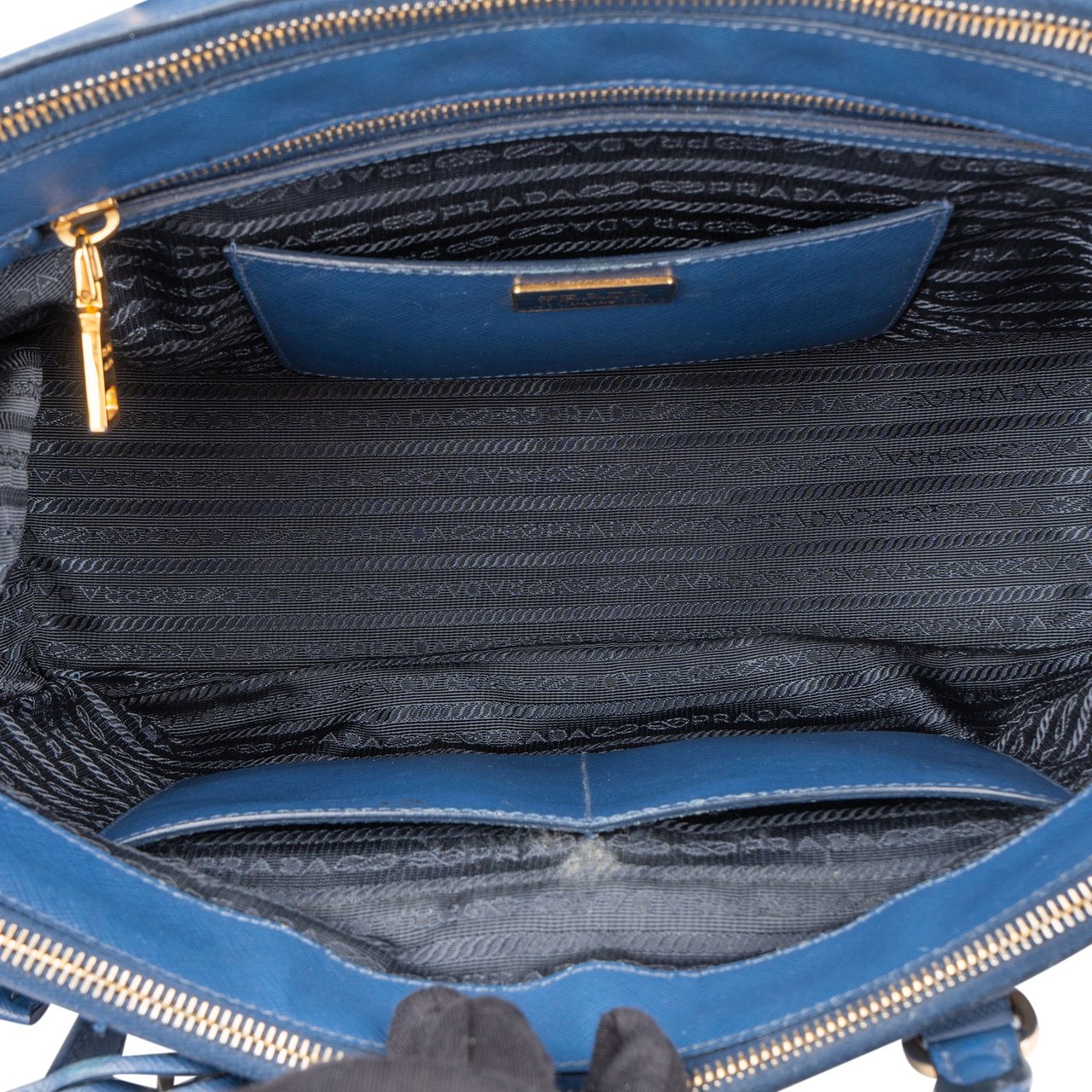 Prada Prada Blue Saffiano Leather Galleria Handbag Blauw