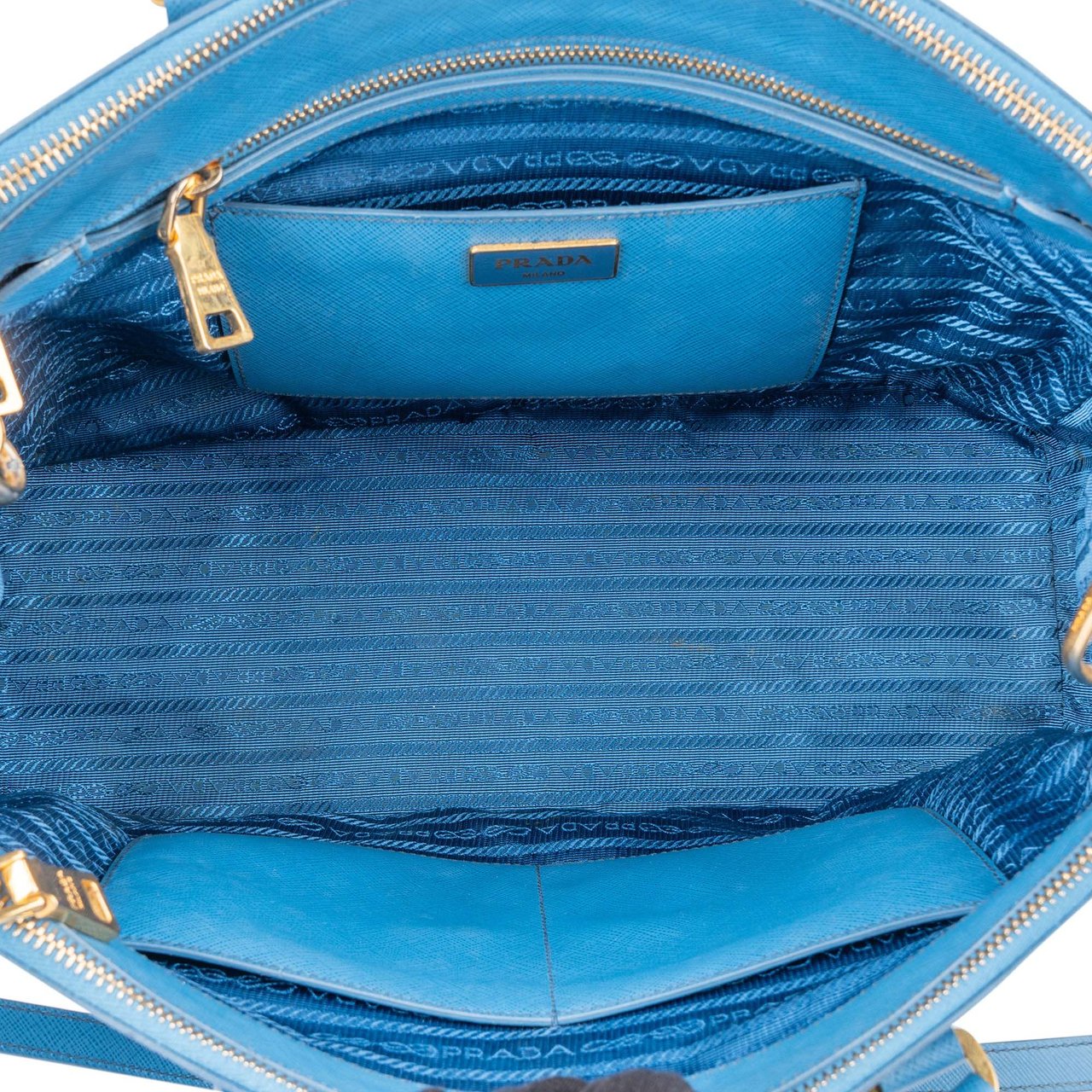 Prada Prada Blue Saffiano Leather Galleria Handbag Blauw
