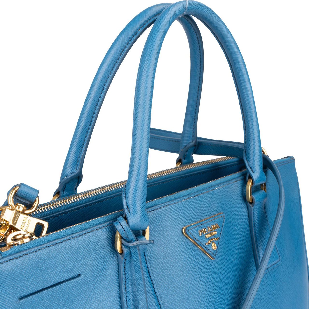 Prada Prada Blue Saffiano Leather Galleria Handbag Blauw