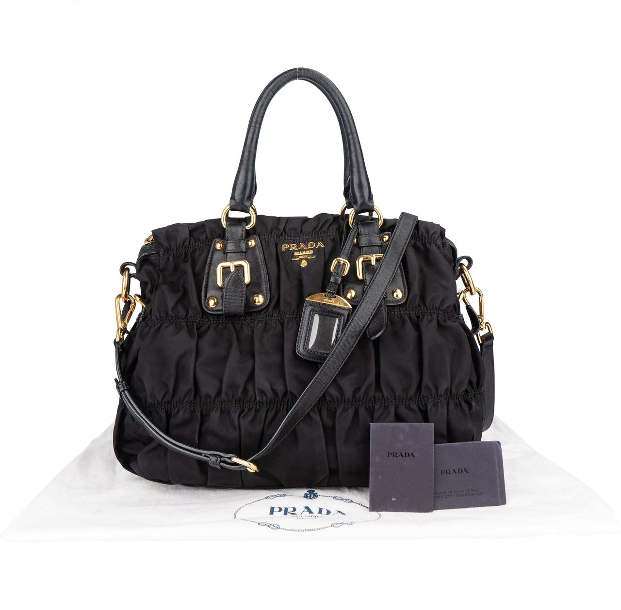 Prada Prada Quilted Nylon City Handbag Zwart