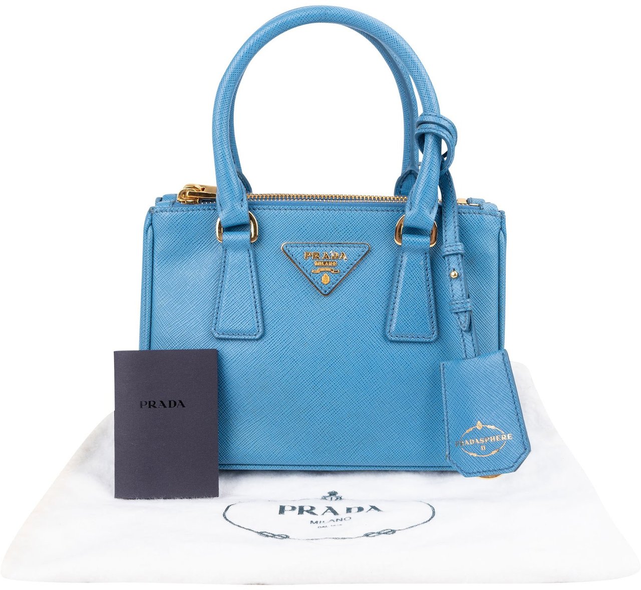 Prada Blue Saffiano Leather Pradasphere Galleria Micro Handbag Divers