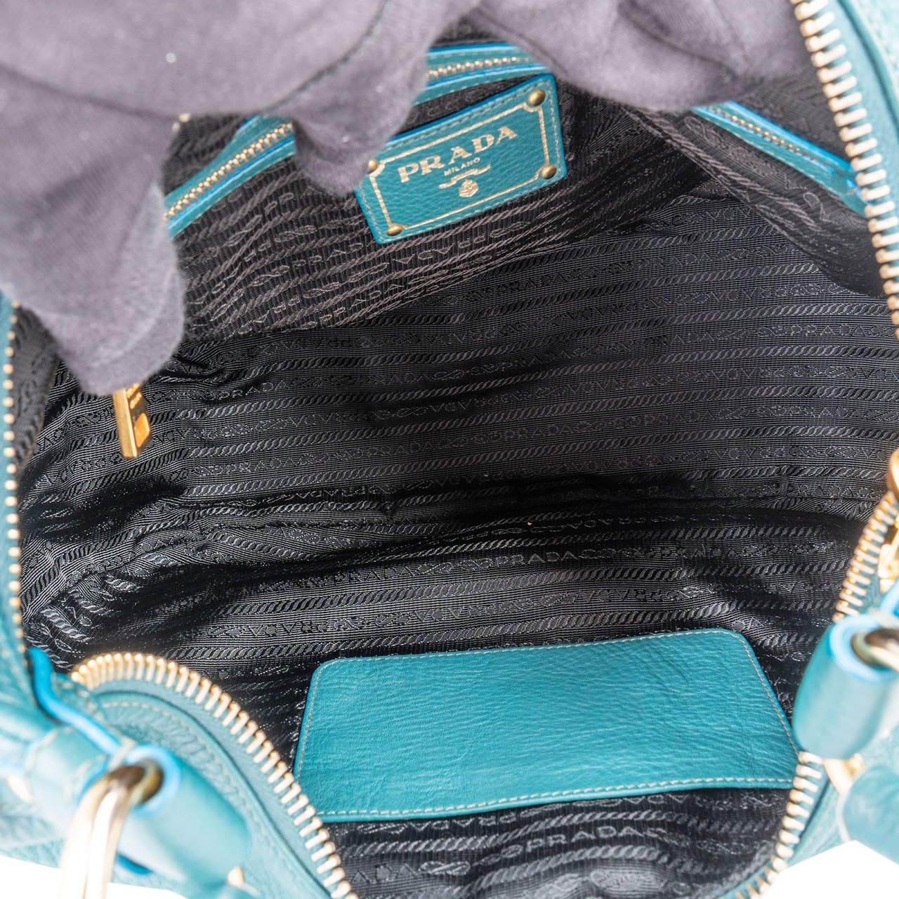 Prada Vitello Daino Leather Hobo Shoulder Bag Blauw