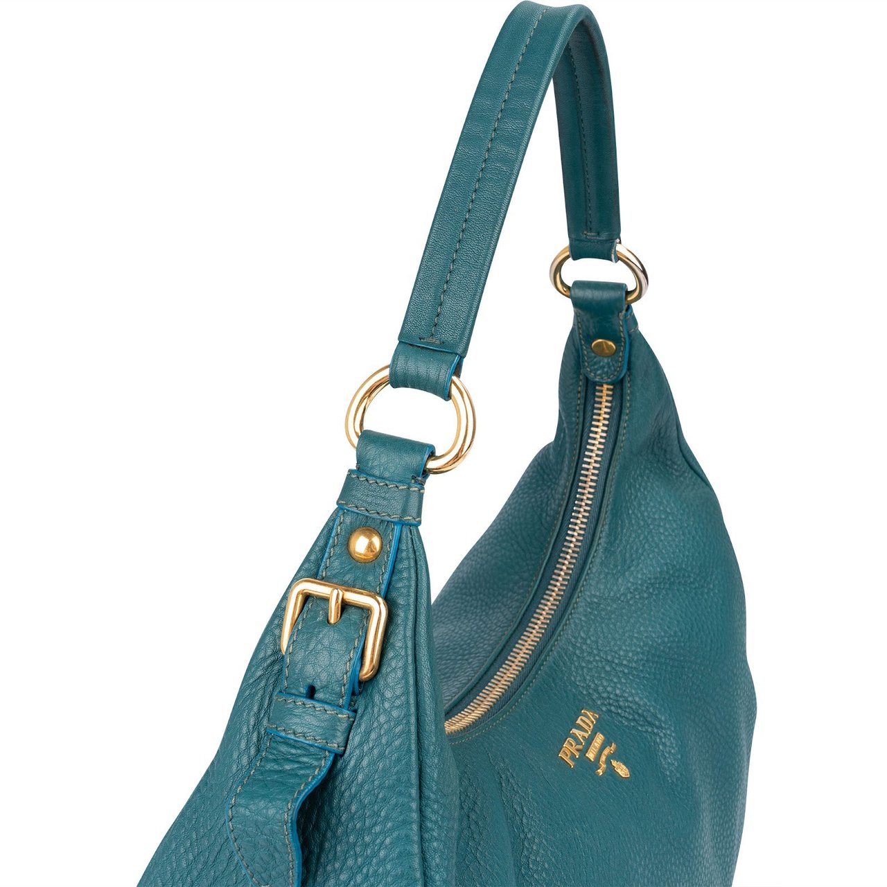 Prada Vitello Daino Leather Hobo Shoulder Bag Blauw