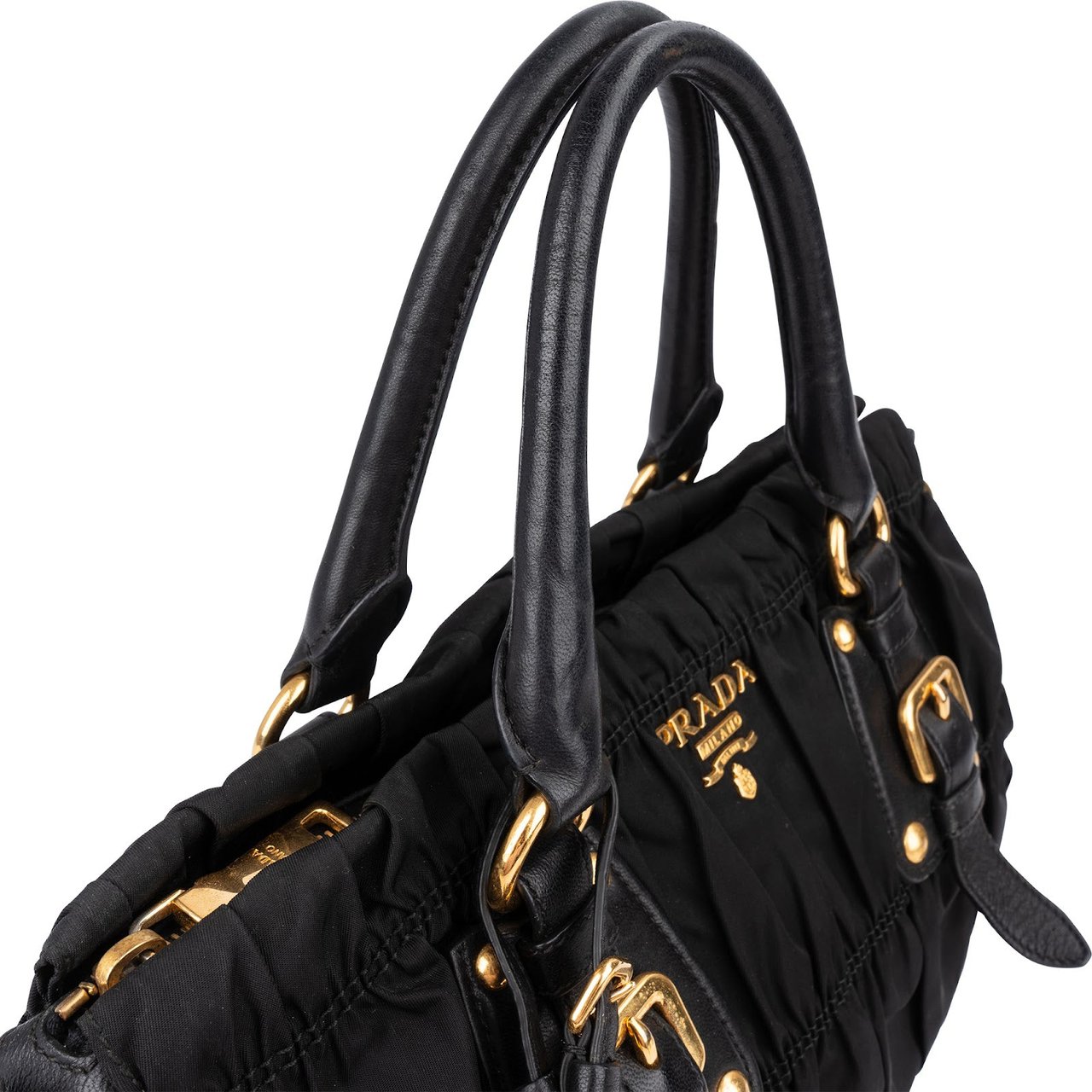 Prada Black Tessuto Gauffre Satchel Handbag Zwart