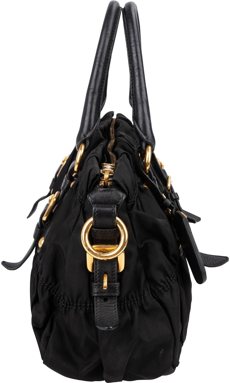 Prada Black Tessuto Gauffre Satchel Handbag Zwart