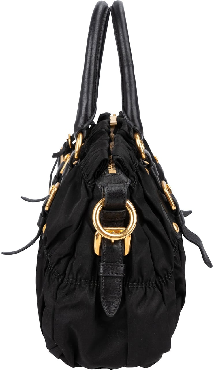 Prada Black Tessuto Gauffre Satchel Handbag Zwart