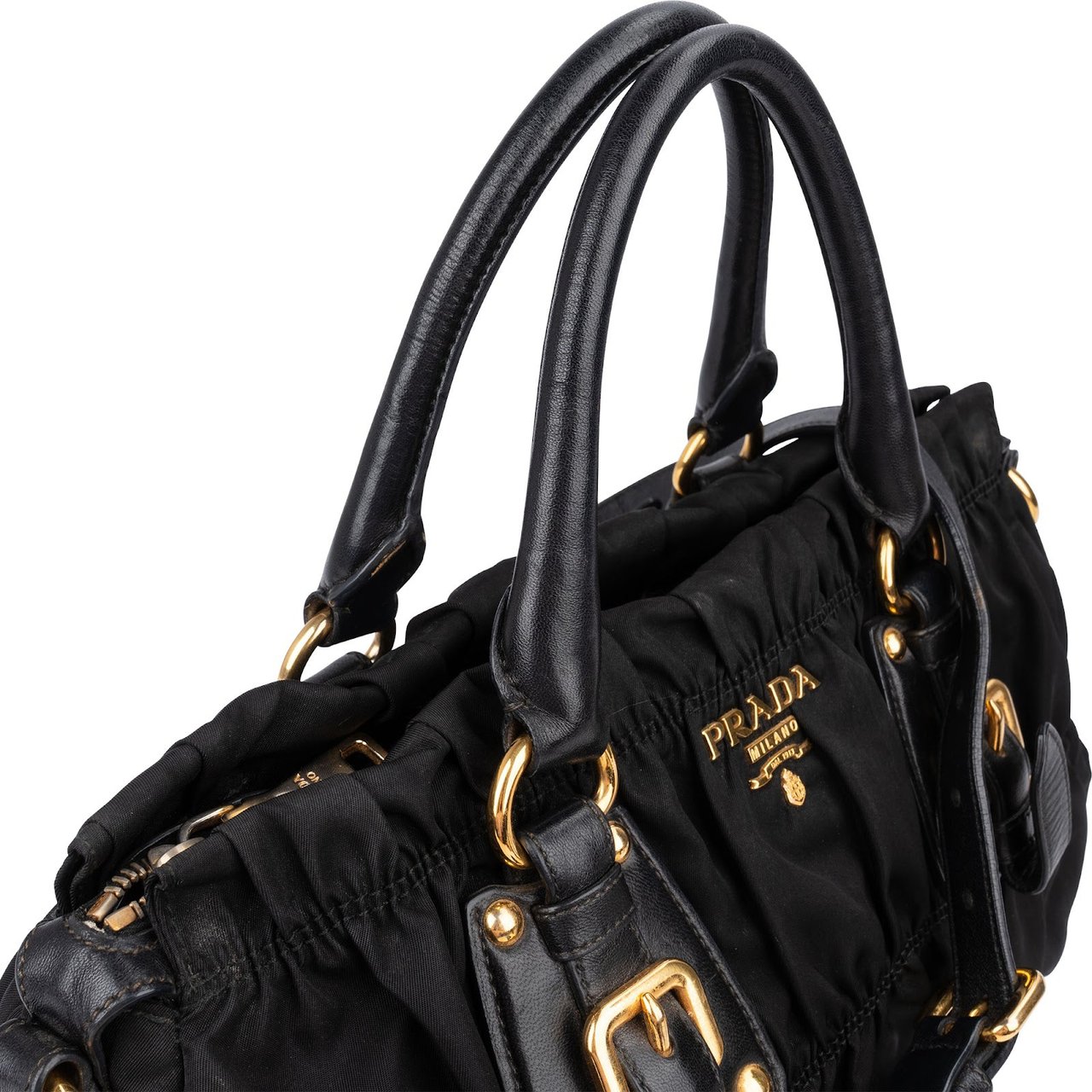 Prada Black Tessuto Gauffre Satchel Handbag Zwart
