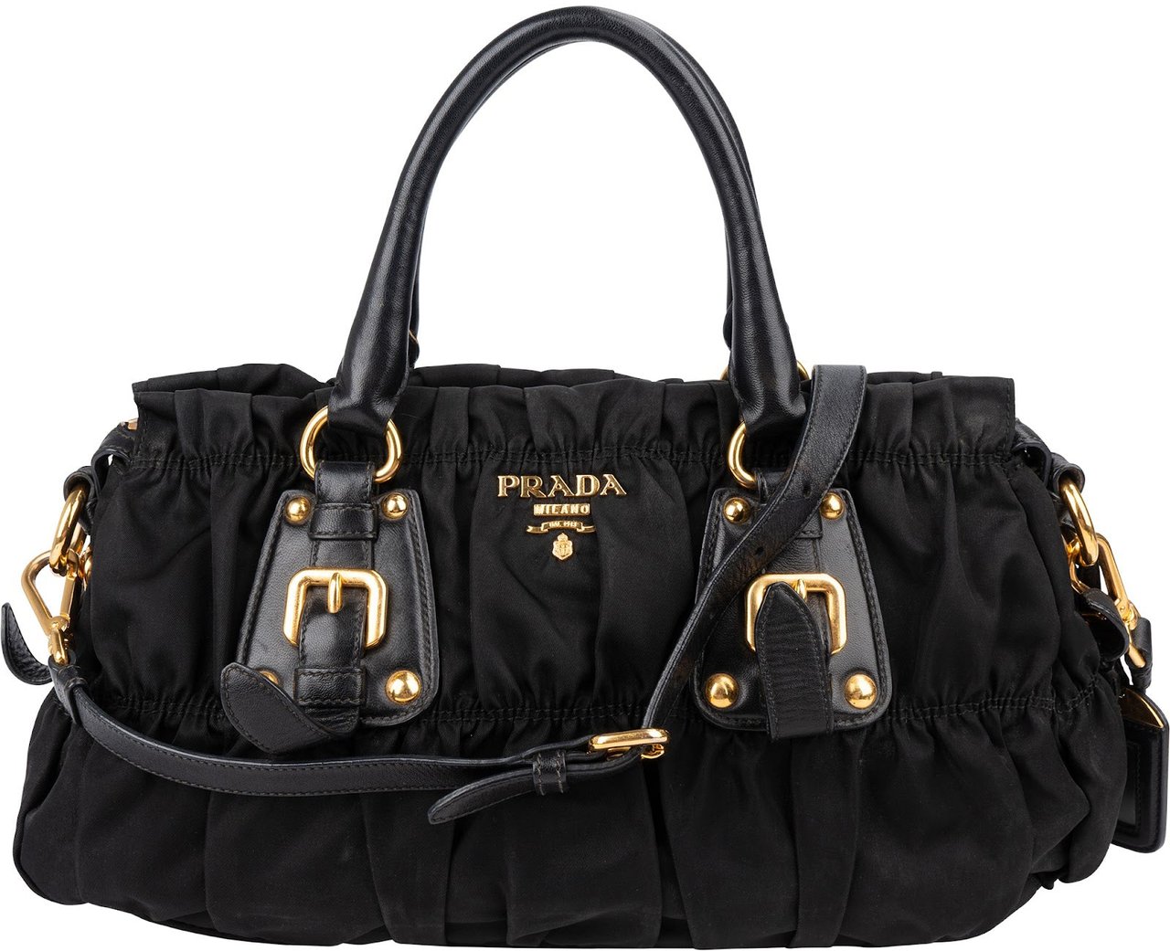 Prada Black Tessuto Gauffre Satchel Handbag Zwart