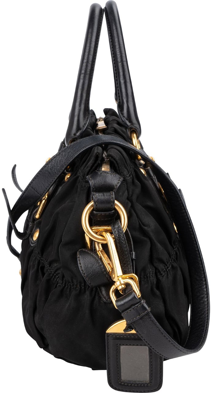 Prada Black Tessuto Gauffre Satchel Handbag Zwart