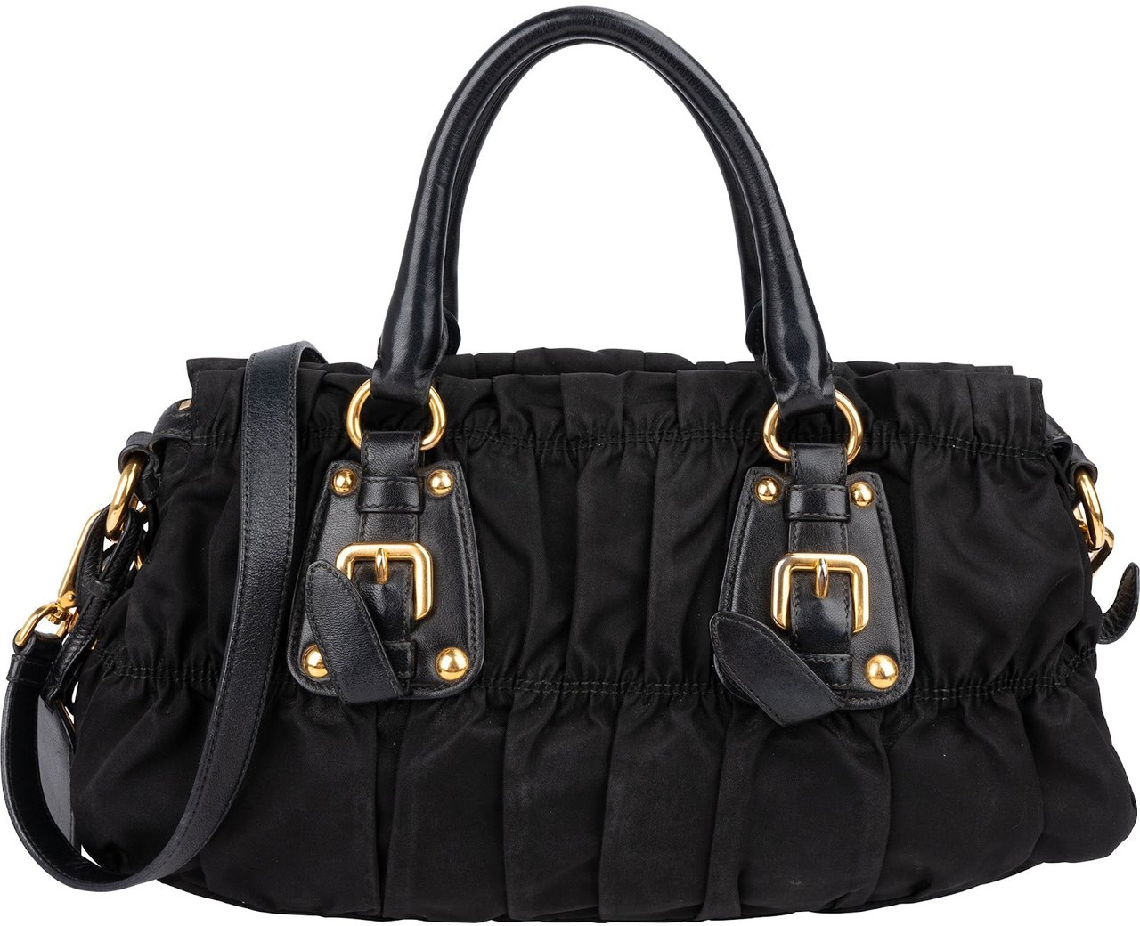 Prada Black Tessuto Gauffre Satchel Handbag Zwart