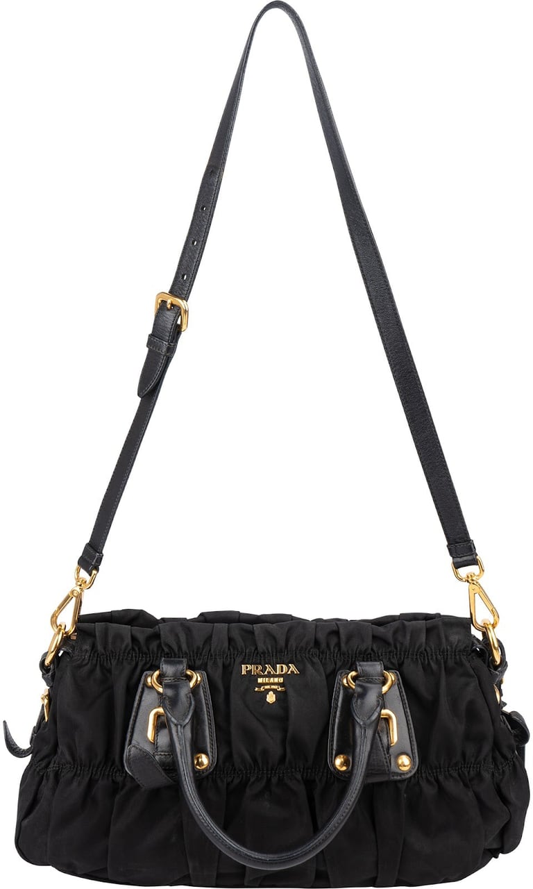 Prada Black Tessuto Gauffre Satchel Handbag Zwart