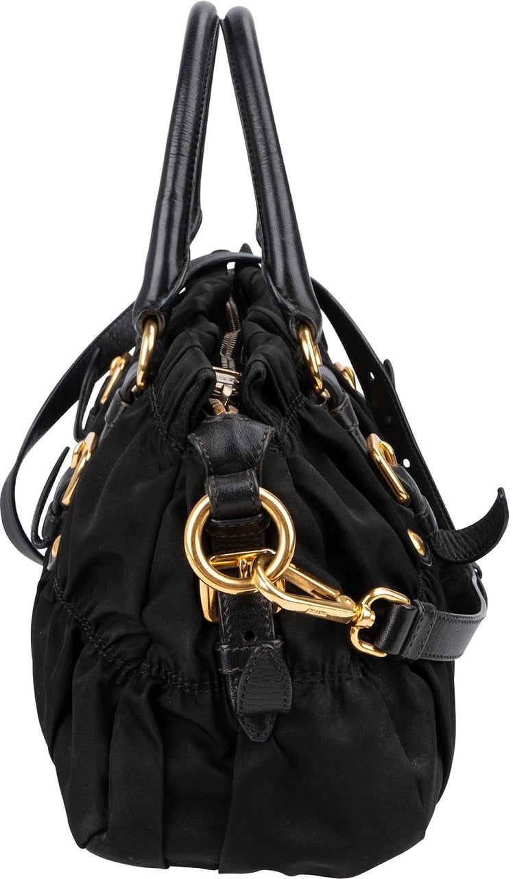 Prada Black Tessuto Gauffre Satchel Handbag Zwart