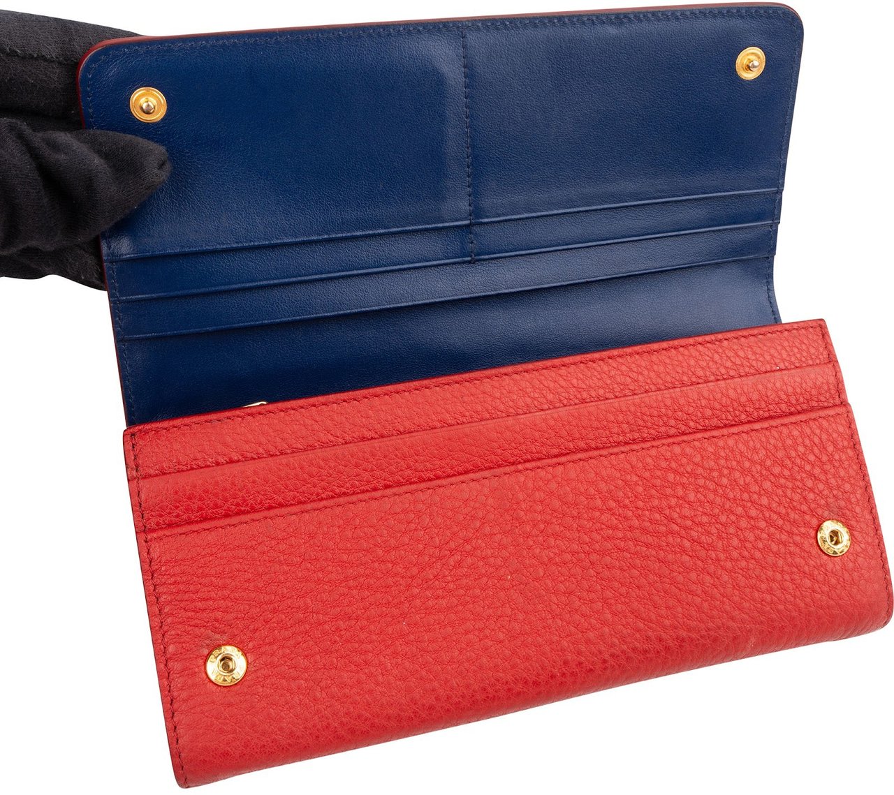 Prada Red Pebbled Leather Continental Wallet Rood