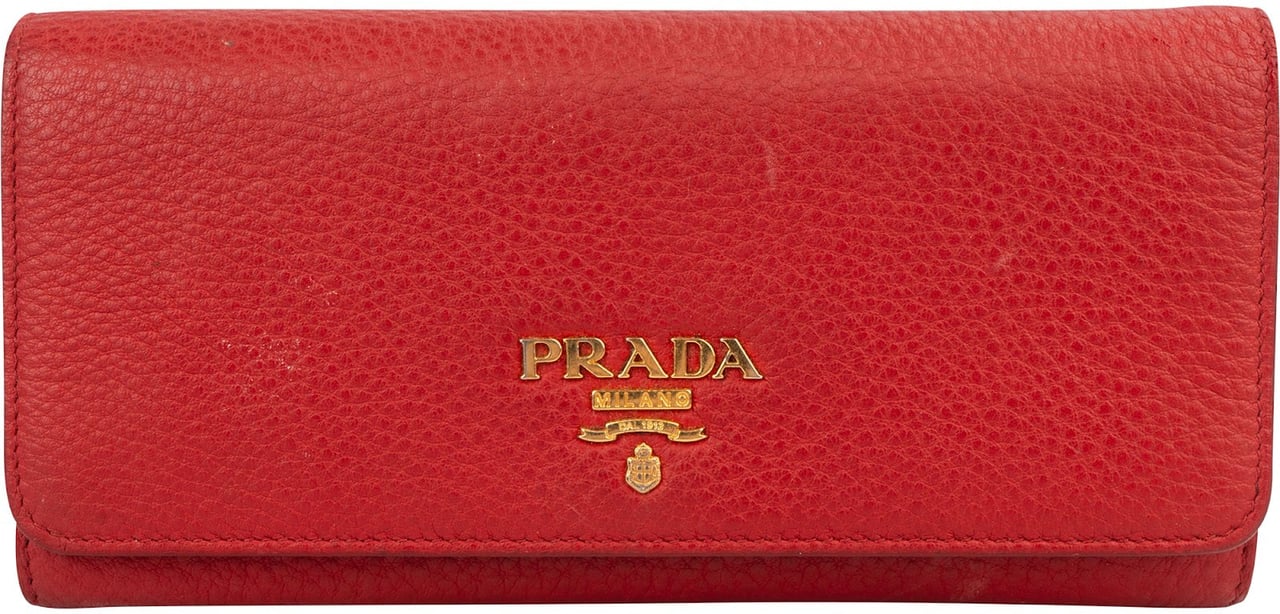 Prada Red Pebbled Leather Continental Wallet Rood