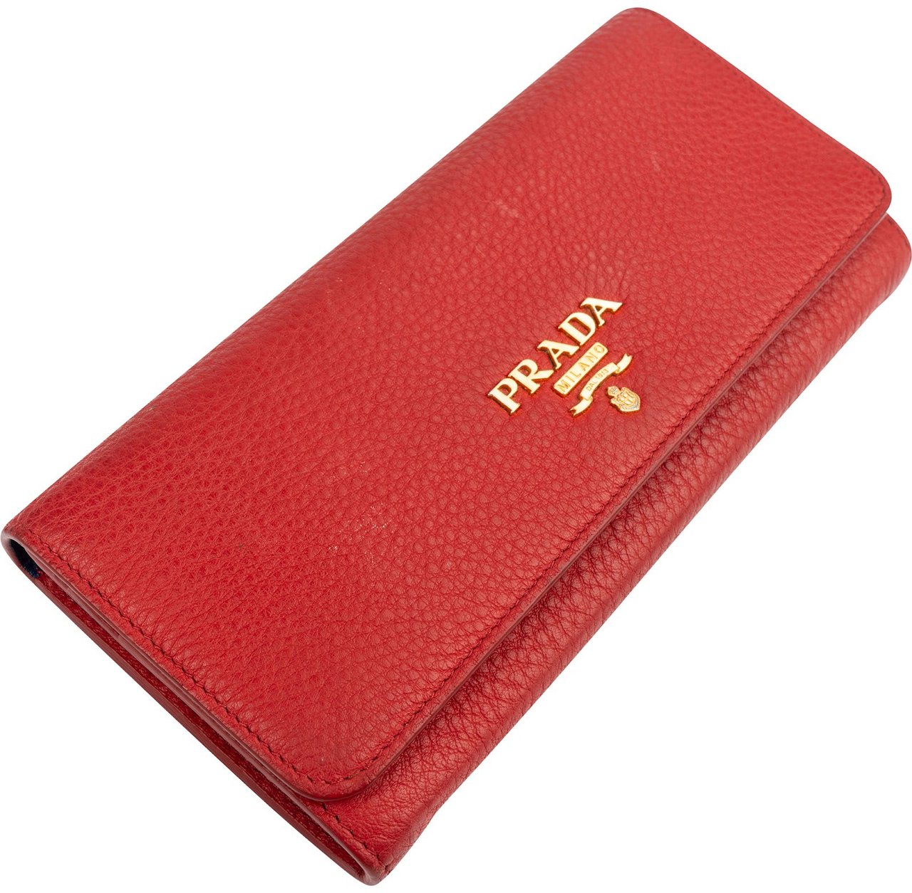 Prada Red Pebbled Leather Continental Wallet Rood