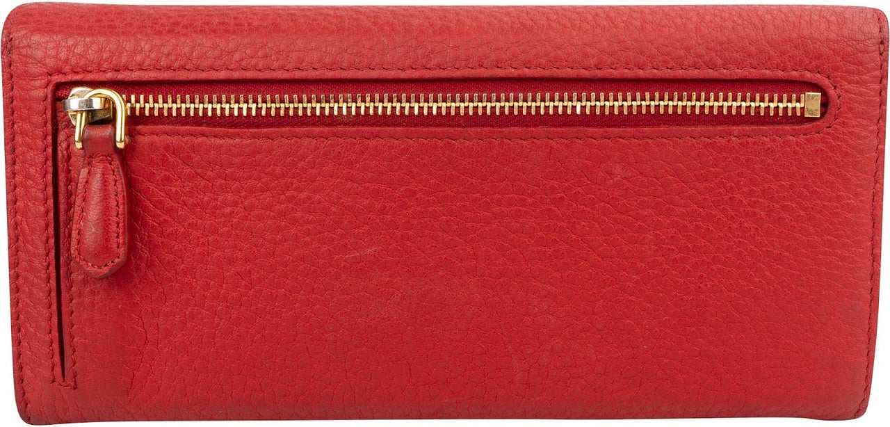 Prada Red Pebbled Leather Continental Wallet Rood