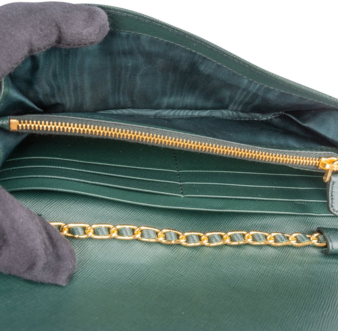 Prada Green Saffiano Leather Wallet On Chain Crossbody Bag Donkergroen