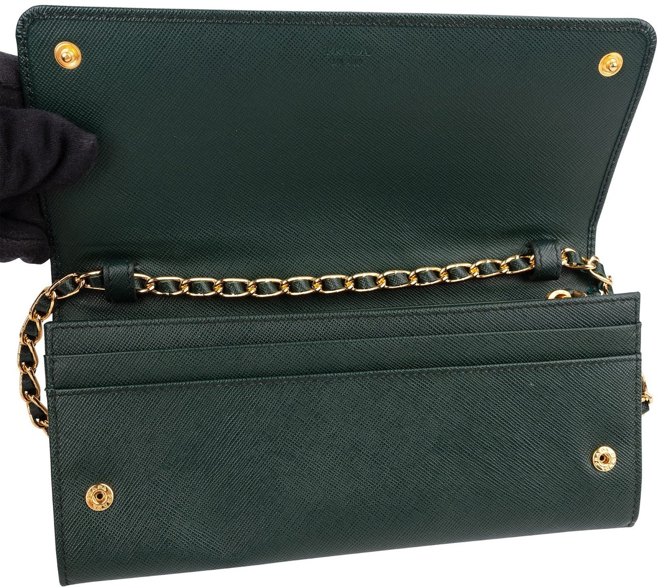 Prada Green Saffiano Leather Wallet On Chain Crossbody Bag Donkergroen
