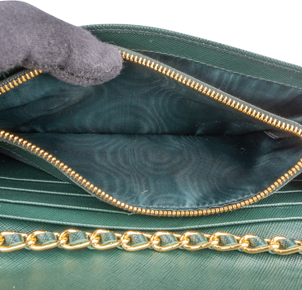 Prada Green Saffiano Leather Wallet On Chain Crossbody Bag Donkergroen