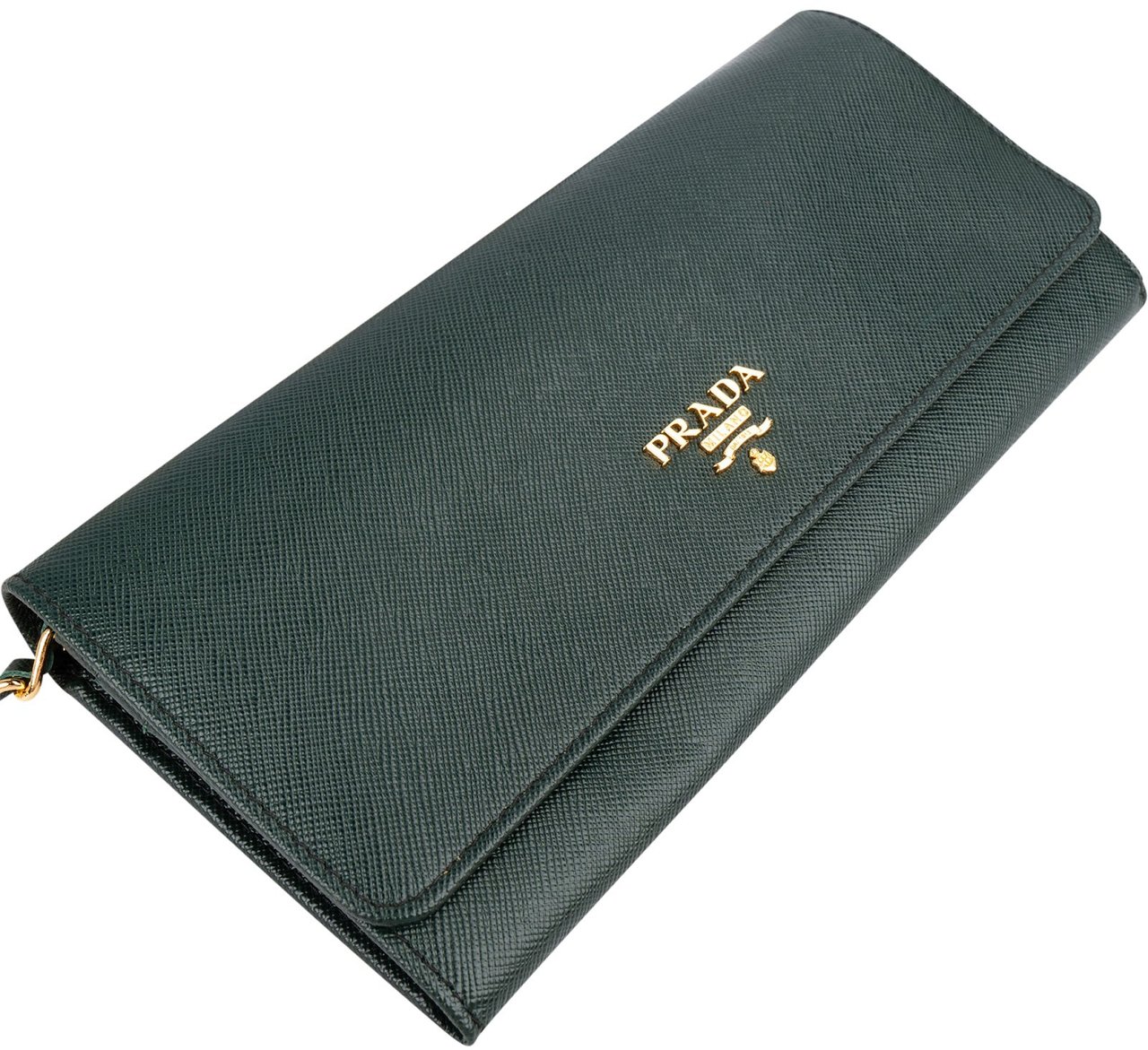 Prada Green Saffiano Leather Wallet On Chain Crossbody Bag Donkergroen