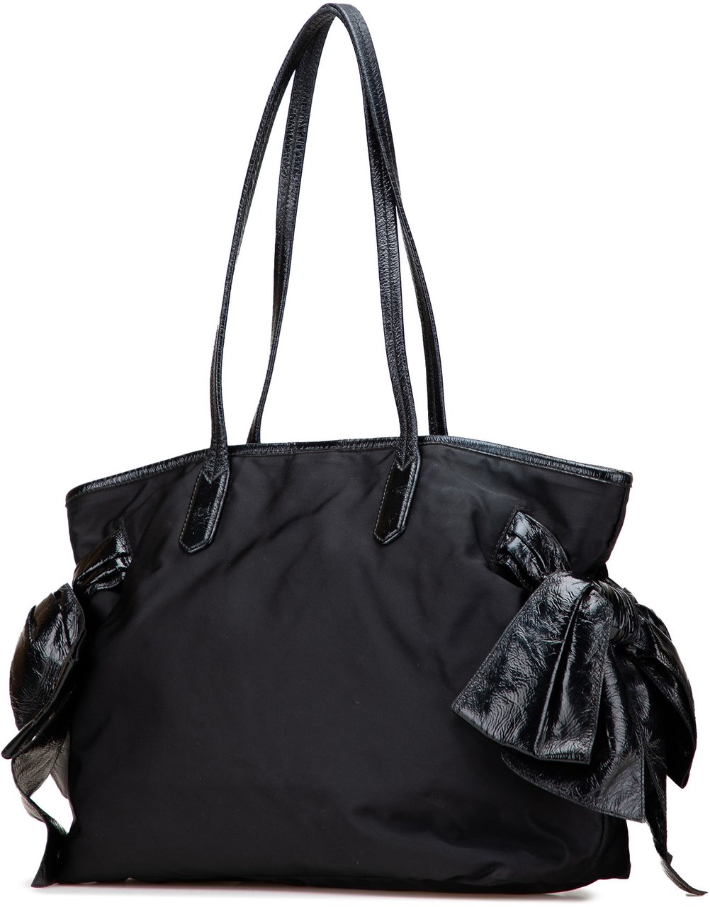 Prada Tessuto Canapa Logo Bow Tote Zwart